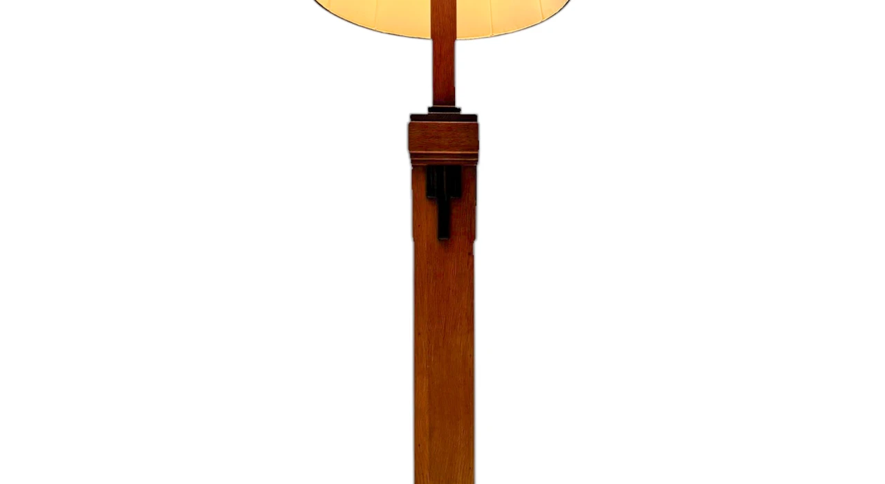 Art Deco Modernist Floor Lamp with Shantung Silk Shade, 1920s